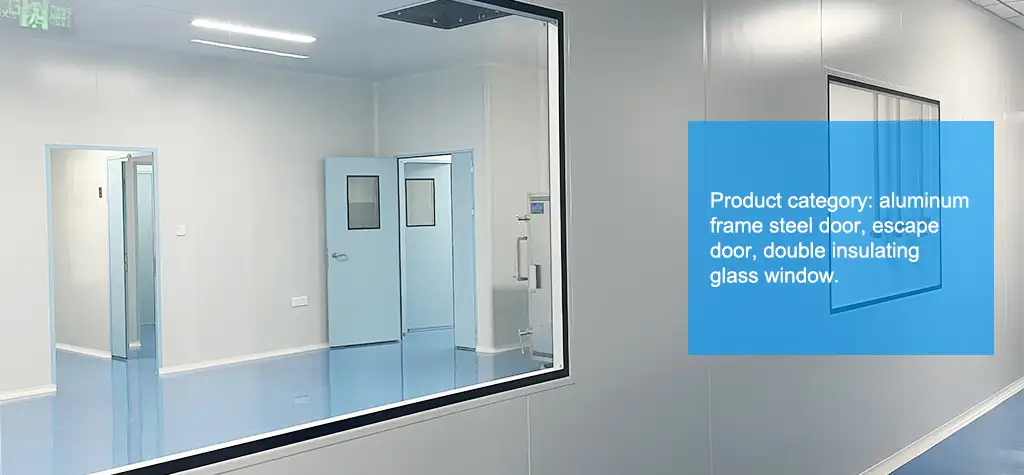Interior of a clean room at Zhuhai International Health Port, showcasing aluminum frame steel doors, escape doors, and double insulating glass windows
