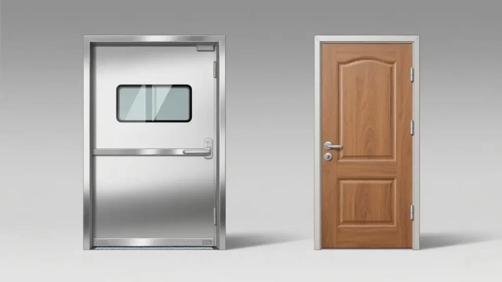 Stainless Steel Cleanroom Door + Wooden Standard Door