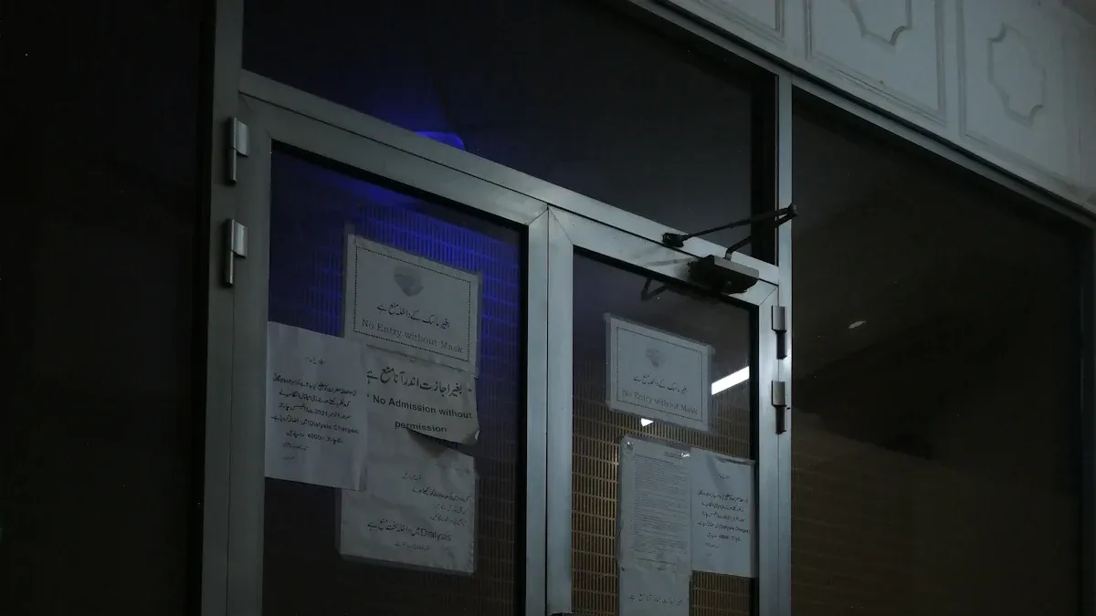 Dual hinged double swing door