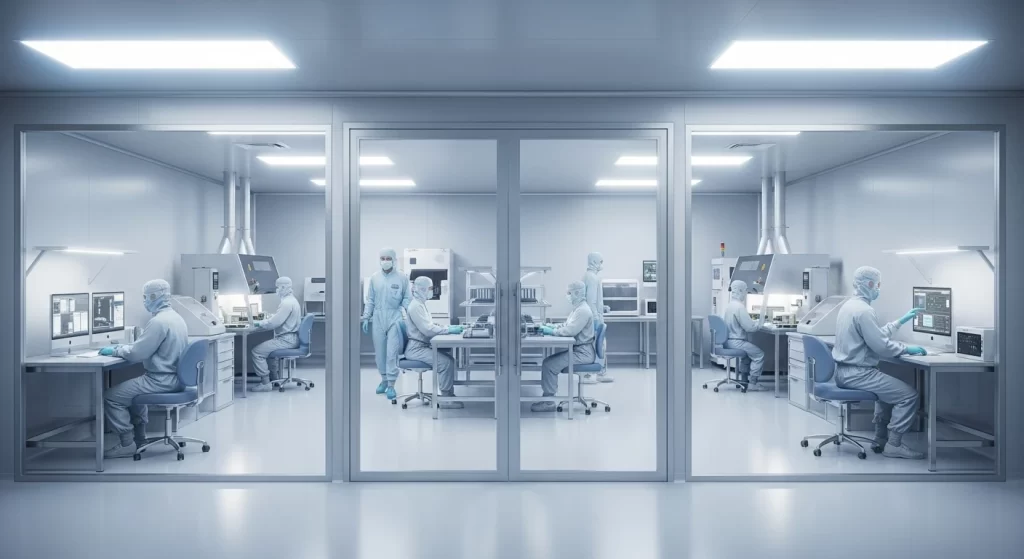 Modern cleanroom with glass doors