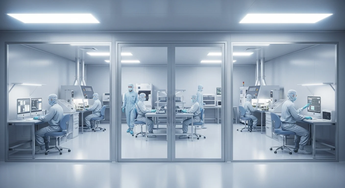 Modern cleanroom with glass doors