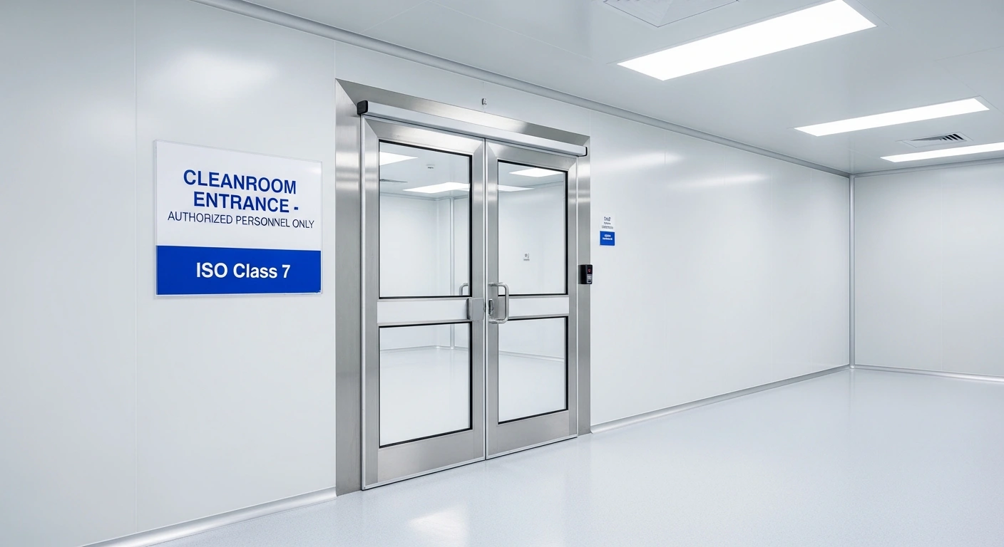 Cleanroom entrance with double push doors
