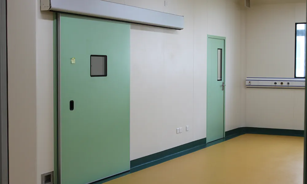 Green medical cleanroom automatic sliding door and swing airlock door with vision panels